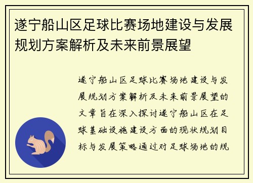 遂宁船山区足球比赛场地建设与发展规划方案解析及未来前景展望