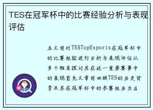 TES在冠军杯中的比赛经验分析与表现评估